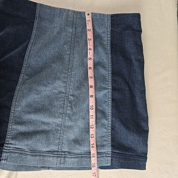 Free People Jean Skirt Women Size 12 Modern Femme Denim Mini Two Tone Stretch - Picture 8 of 11